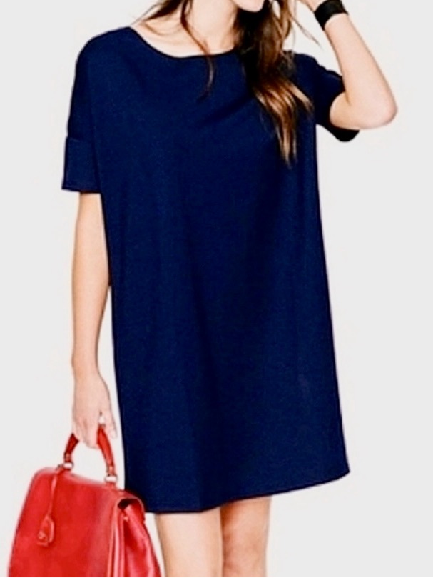 Hatch Navy Knit Stretch Blue Short Sleeve Shift Dress Euc P Maternity (?)